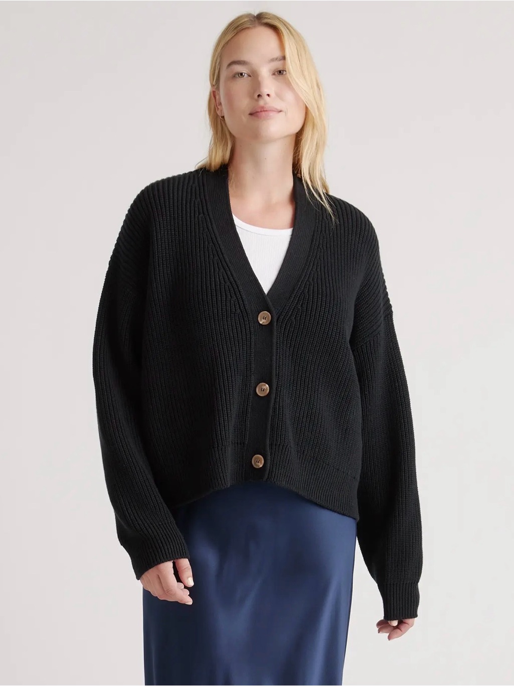 Quince 100% Organic Cotton Fisherman Boxy Cropped Cardigan Sz: L